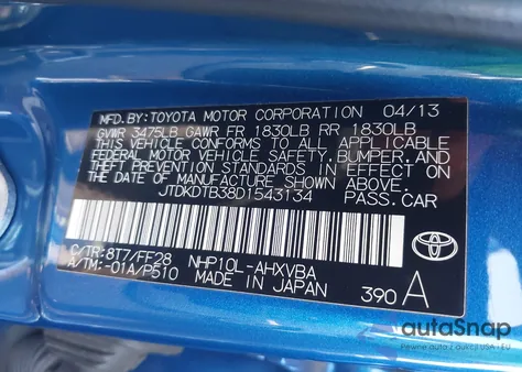 2013 Toyota Prius C Two z USA, uszkodzony, nr VIN JTDKDTB38D1543134